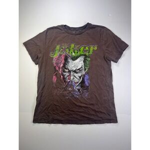 DC Comics Joker T-Shirt Mens Large Brown Double Sided Graphic Batman Villain Tee